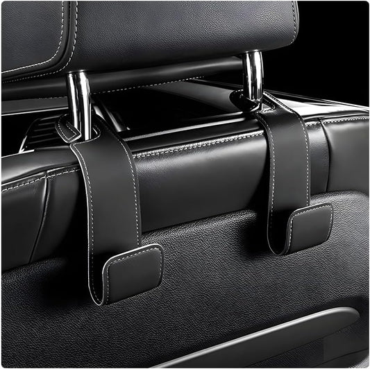 2 PCS Car Seat Headrest Hooks, Microfiber Leather Hanger Holder Hook for Hanging Purse and Bag, Universal Vehicle Back Seat Organizer Hook for Grocery Bag Handbag Coat (Black)