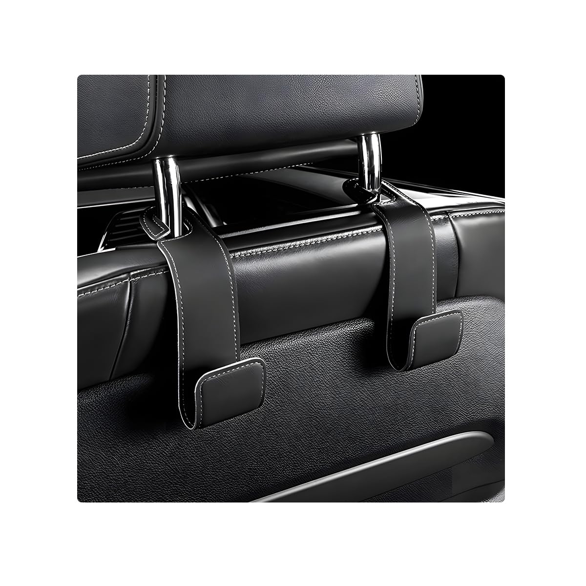 2 PCS Car Seat Headrest Hooks, Microfiber Leather Hanger Holder Hook for Hanging Purse and Bag, Universal Vehicle Back Seat Organizer Hook for Grocery Bag Handbag Coat (Black)