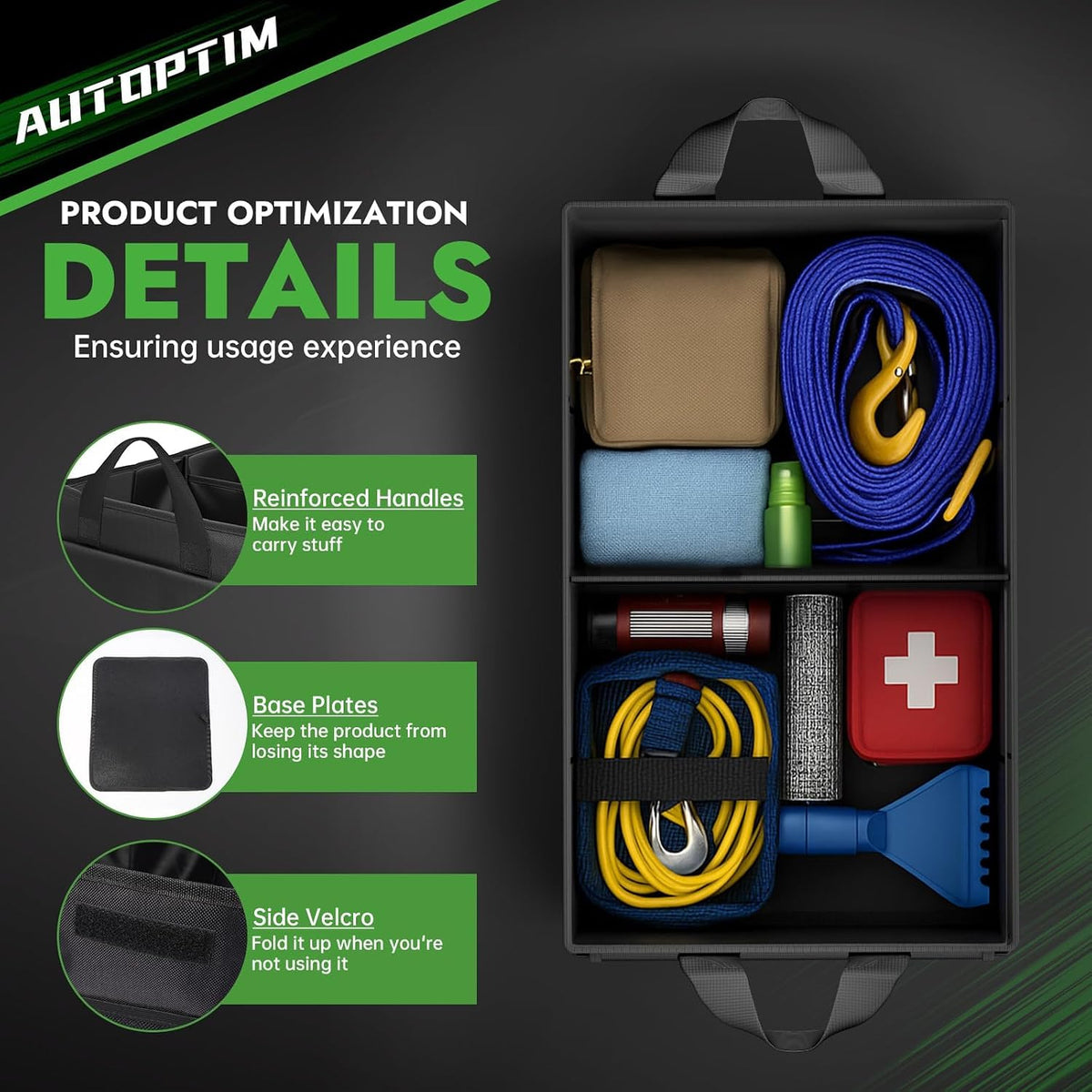 AUTOPTIM Car Trunk Organizer - Collapsible Car Organizer, Black, Medium