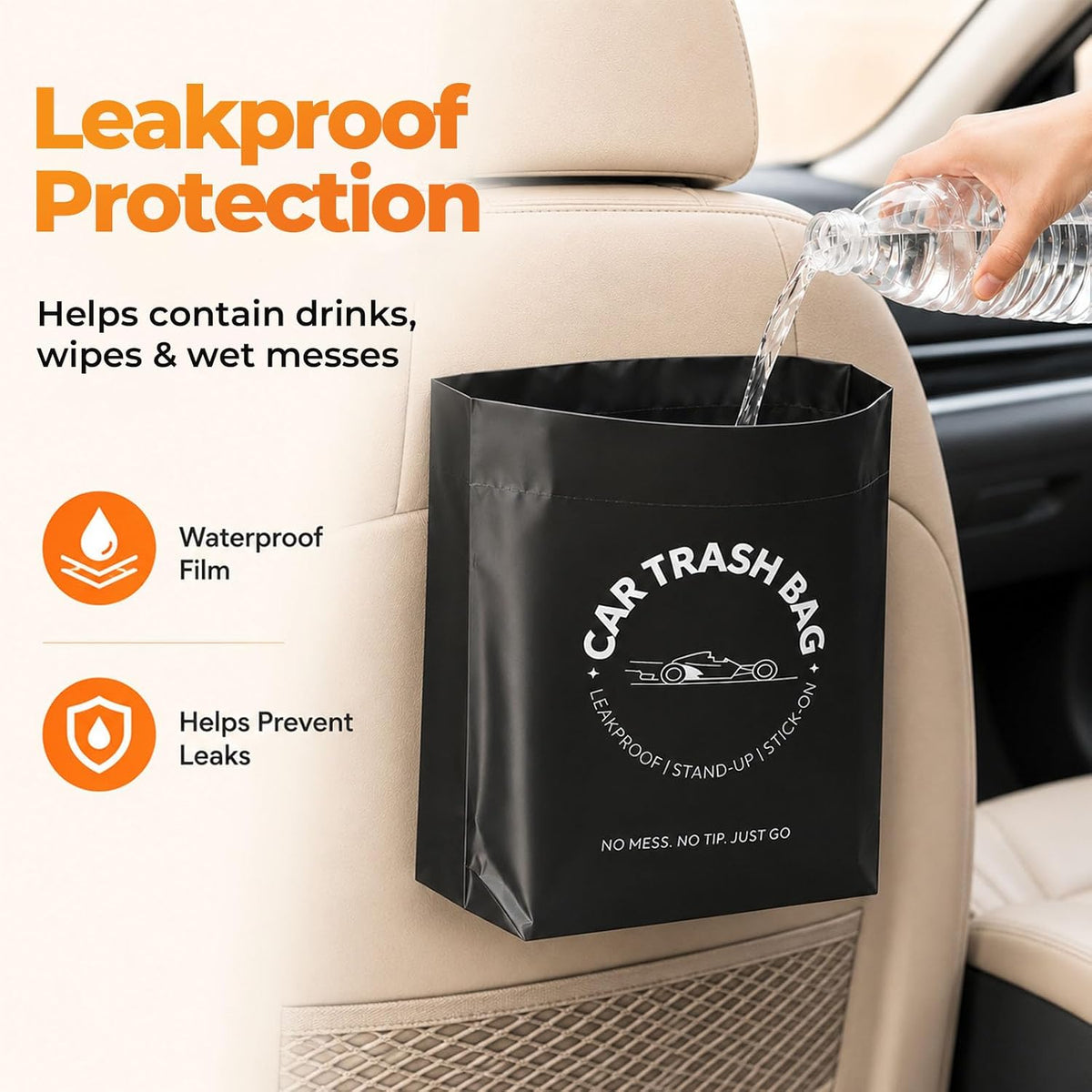Disposable Car Trash Bags, Stand-Up & Stick-On Car Trash Can Alternative