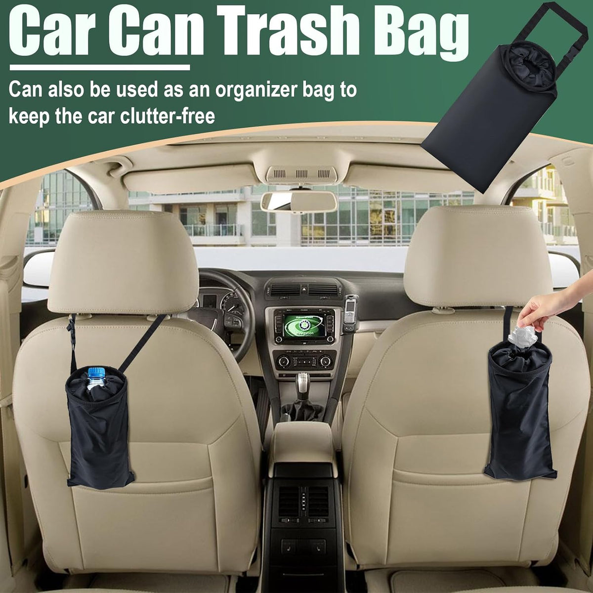 ecocstm 2 PCS Car Trash Bags, Car Accessories Washable Garbage Bag Hanging