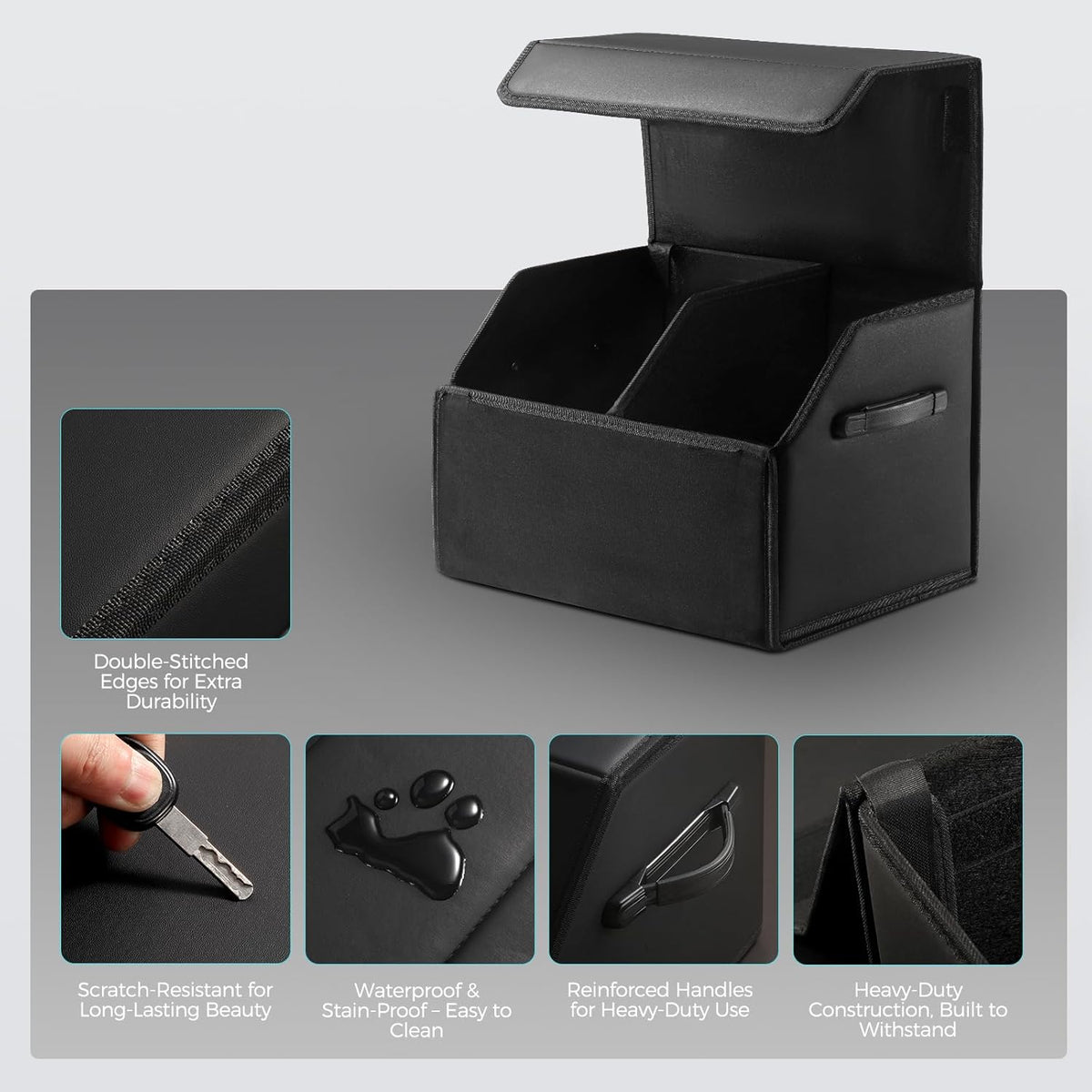 Fyzeoty Car Trunk Organizer for SUV and Sedan, Black, 16.5 inches