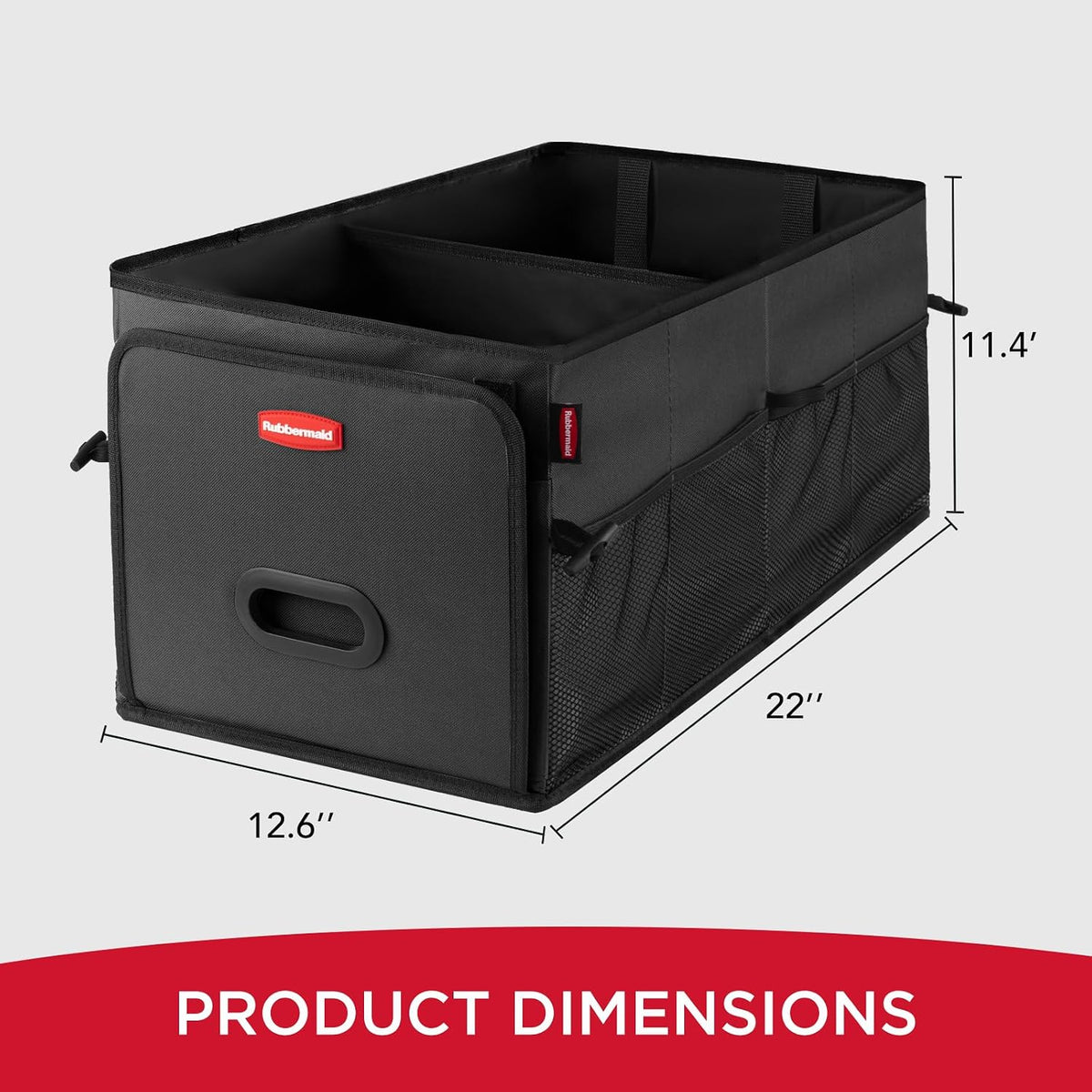 Rubbermaid Car Organizer, Collapsible Trunk Organizer, Multi-Compartment Car Storage Organization for Car Accessories, 2 Compartments-Black