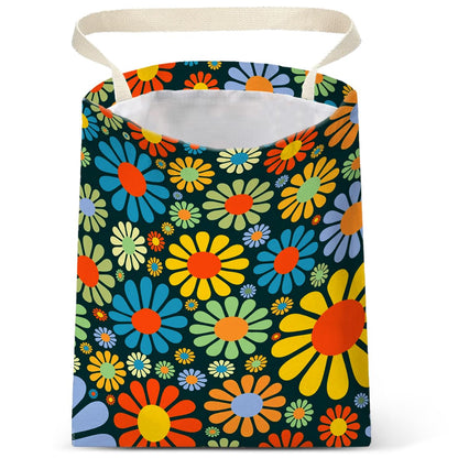 IRADA Car Trash Bag Hanging No Snap Small Garbage Bag for Car Back Seat Cute Printed One-Handed Strap Trash Bags Car Accessories-Wildflowers-Black Car Trash Bags