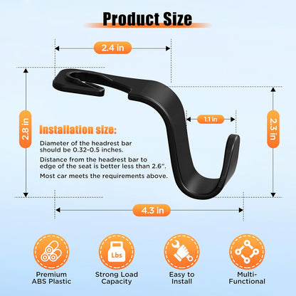 Amooca Car Seat Headrest Hooks 4-Pack Storage Organizer Holds 55 lbs