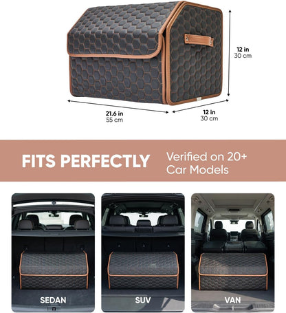Owleys Foldable Trunk Organizer for Car Storage - Collapsible Auto Trunk Organizer With Lid - Trunk Organization (21.6 inch, Hexy)