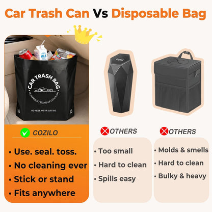 Disposable Car Trash Bags, Stand-Up & Stick-On Car Trash Can Alternative