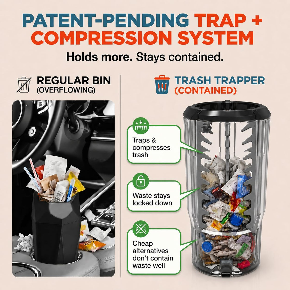 Trash Trapper Car Trash Can Cup Holder | Trash Can for Car | Up to 10x More