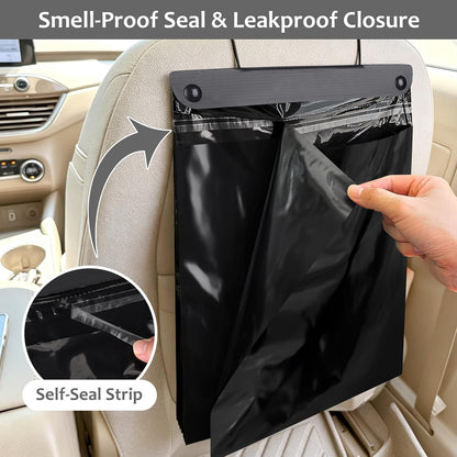 Accmor Hanging Car Trash Bags, 30 Count Disposable Garbage Bags, 2 Gallon Large Capacity Headrest Waist Bin for Sedan, SUV, Truck, RV, Easy Tear Roll, Easy Stick-On, Leak-proof