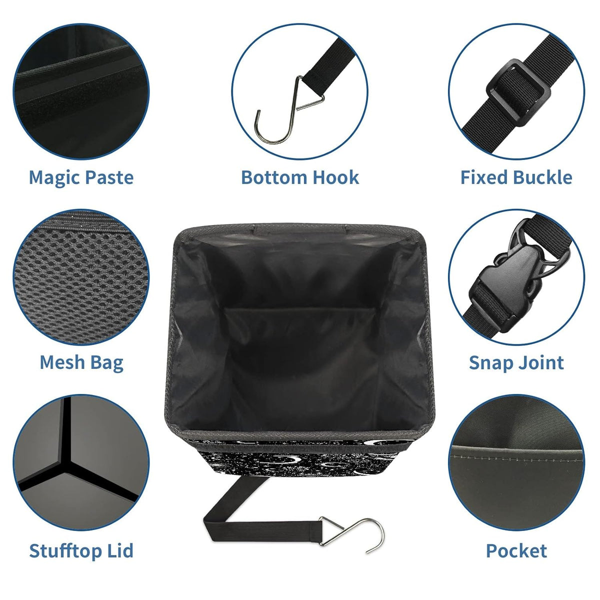 Gothic Moon Stars Boho Car Trash Can with Lid - Collapsible Reusable Waterproof Car Garbage Bag - Organizer