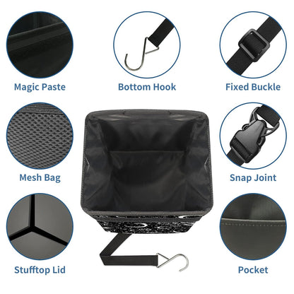 Gothic Moon Stars Boho Car Trash Can with Lid - Collapsible Reusable Waterproof Car Garbage Bag - Organizer