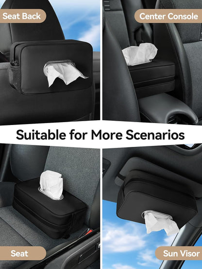 Multi-Functional Car Tissue Holder with ‌2 Storage Nets, Tissue Box Cover