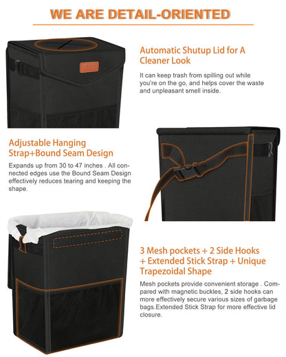 Pritent Car Trash Can with Lid Leakproof Car Garbage Bag Vehicle Trash Bin