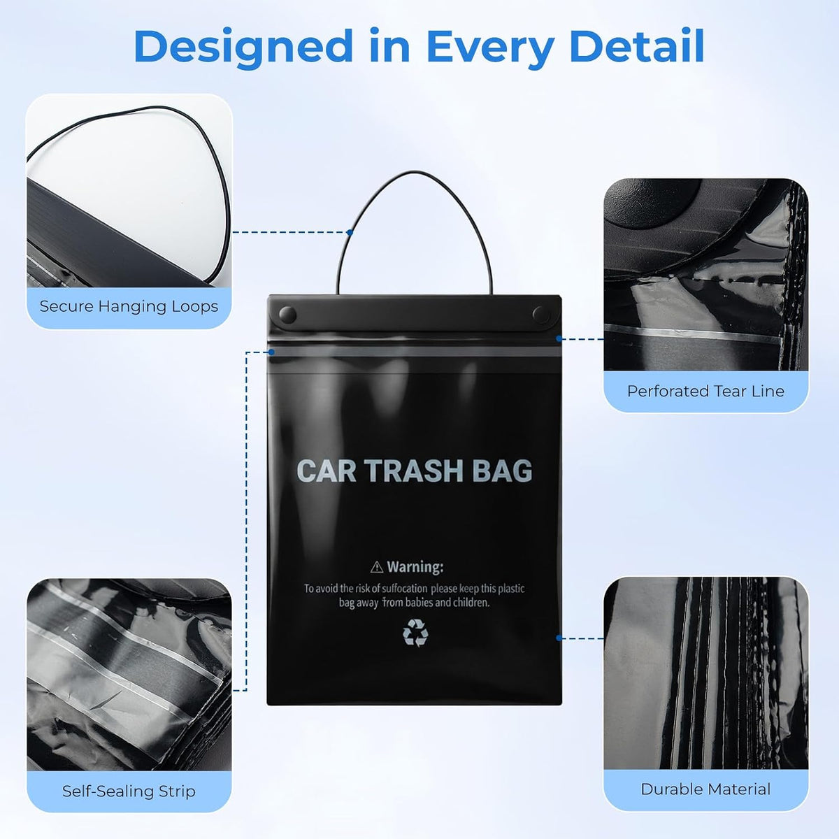 Disposable Car Trash Bags Hanging, Car Garbage Bags(50 Count, Black)