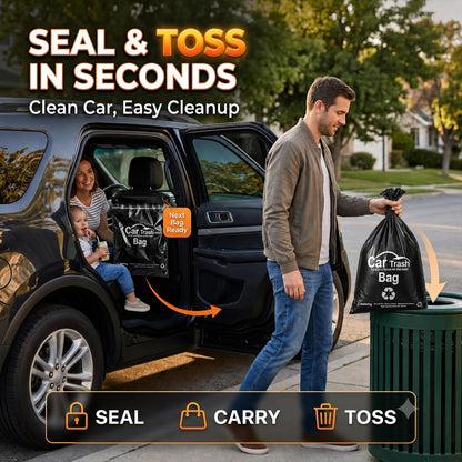 50 Count Recycled Disposable Car Trash Bags Hanging Leakproof Garbage Bags 2 Gallon Heavy Duty Alternative to Bulky Car Trash Can Leakproof Smellproof Stick-On for Car SUV Truck Travel