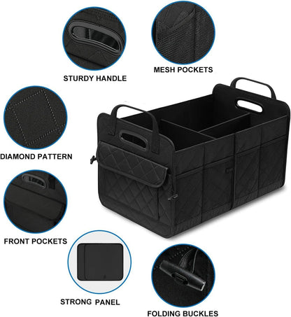 AOPHY Car Trunk Organizer, 75L Large Capacity Waterproof Auto Storage with Non-Slip Bottom Strips, Collapsible Cargo Organizer for Suv, Truck, Sedan, Portable Car Accessories for Women Men(Black)