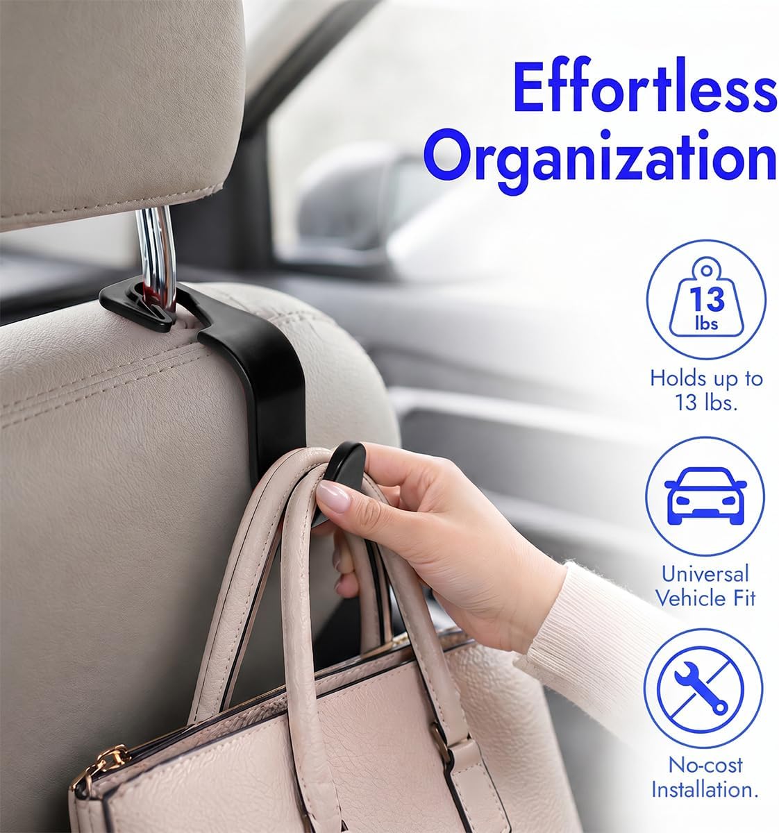 4PCS Car Seat Headrest Hooks, Vehicle Back Seat Organizer Hanger Holder for Purses Grocery Bags, Automotive Interior Headrest Storage Hook, Universal for SUV RV Truck (Black)