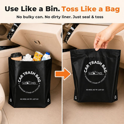 Disposable Car Trash Bags, Stand-Up & Stick-On Car Trash Can Alternative