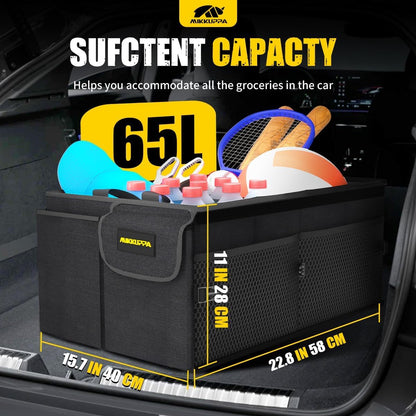 MIKKUPPA Trunk Organizer with Lid - 65L Collapsible Car Organizer, Black