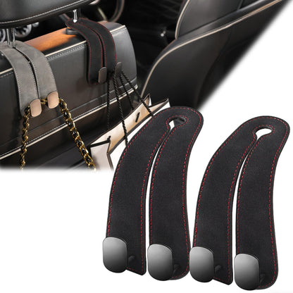 WEIHAO Purse Hook for Car Headrest, Suede Car Seat Back Storage Hook, Aluminum Twin Hooks Leather Car Headrest Hangers, Bag Holder for Sedan, Trucks, SUVs, Most Vehicles (Black-2PCS)