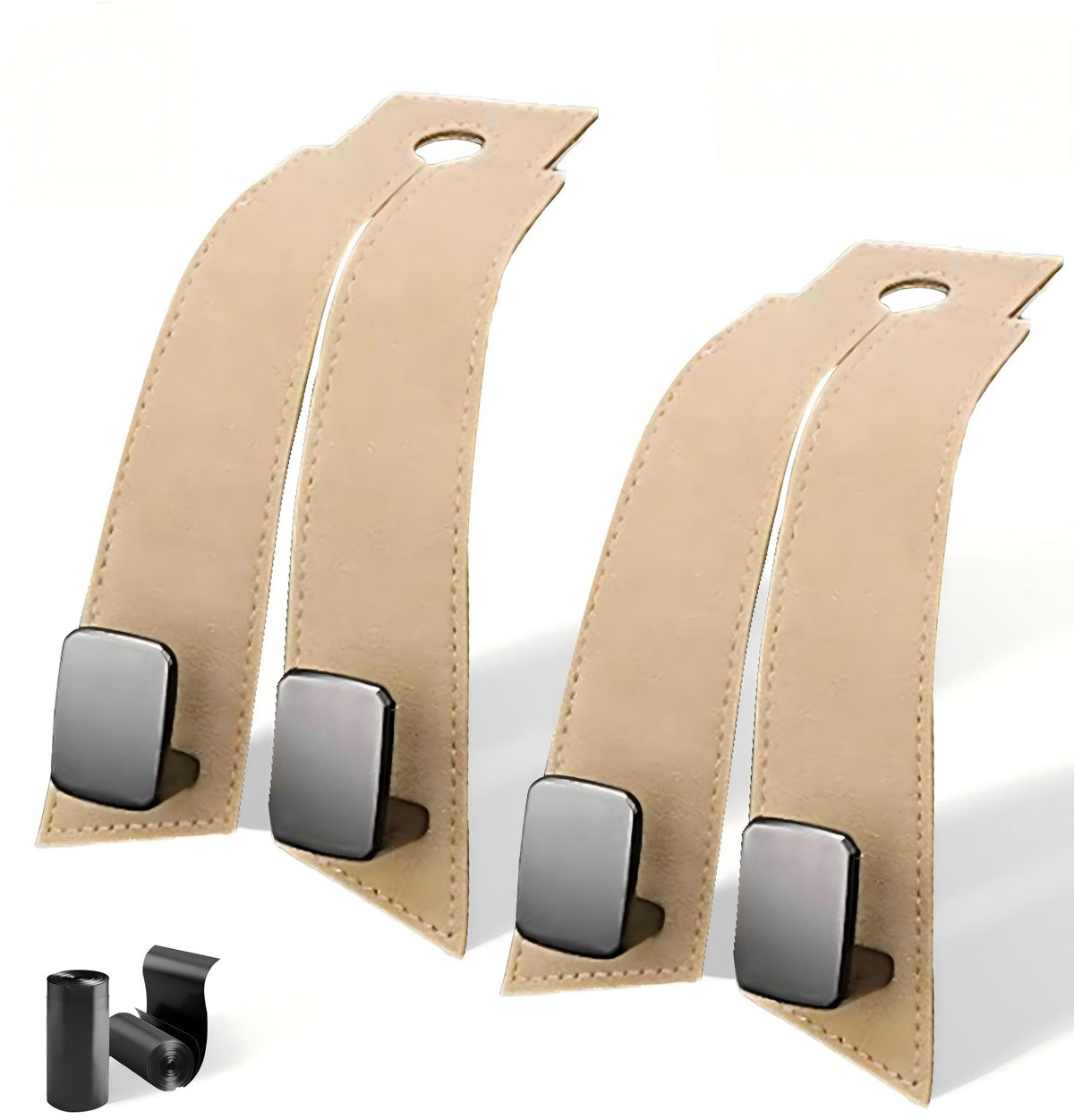 vidonio 2 Pack Leather Headrest Hooks for Car, Double Car Seat Back Storage Hook for Purses, Handbags and Grocery Bags, Heavy Duty Car Purse Holder, Universal Car Seat Headrest Hanger Accessories