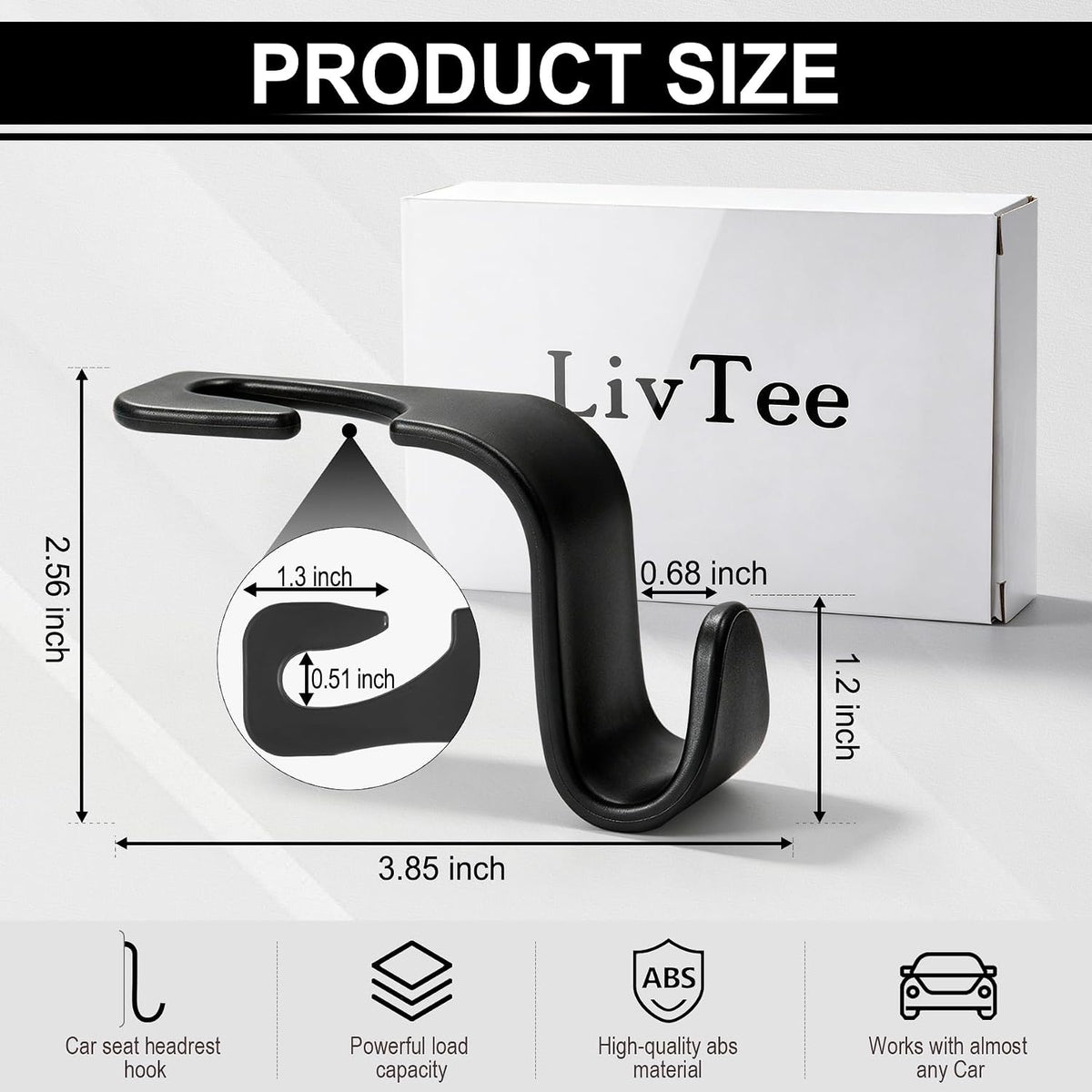 LivTee Car Seat Headrest Hook, Auto Seat Hook Hangers Storage Organizer Interior Accessories for Purse Coats Umbrellas Grocery Bags Handbag, 4-Pack