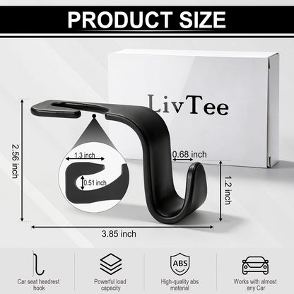 LivTee Car Seat Headrest Hook, Auto Seat Hook Hangers Storage Organizer Interior Accessories for Purse Coats Umbrellas Grocery Bags Handbag, 4-Pack