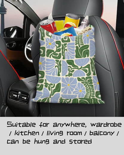 Car Trash Can, Seat Back Hanging Trash Bag, Cute Canvas Garbage Bag, Essential Car Trash Bin Cars Organizers Floral Leaves