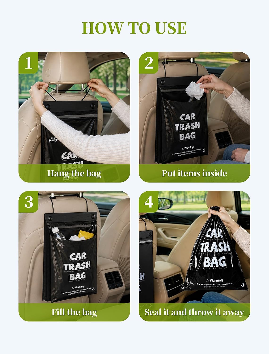 EVOULTES 50 Count Disposable Car Trash Bags, Hanging Trash Bag