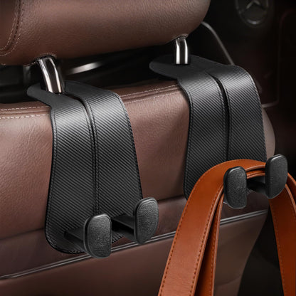 CoBak Purse Hook for Car - Universal Premium Stitched Leather and Aluminum-Magnesium Alloy Double Car Seat Back Storage Hook for Purses, Handbags, Bags (2 Pack),Black