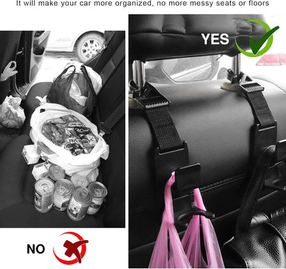 2 PCS Car Seat Headrest Hook, Strong Vehicle Headrest Hook Backseat Hanging Storage Holder, Auto Backseat Hanger Storage Organizer for Handbags Coats Purses Grocery Bags