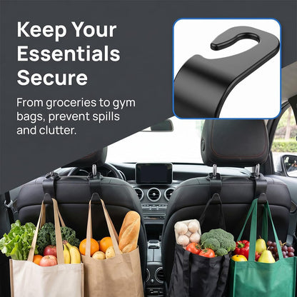 4PCS Car Seat Headrest Hooks for Bags, Coats, Glossy Black