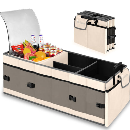 Trunk Organizer and Storage with Built-In Insulated Leak Proof Cooler Bag