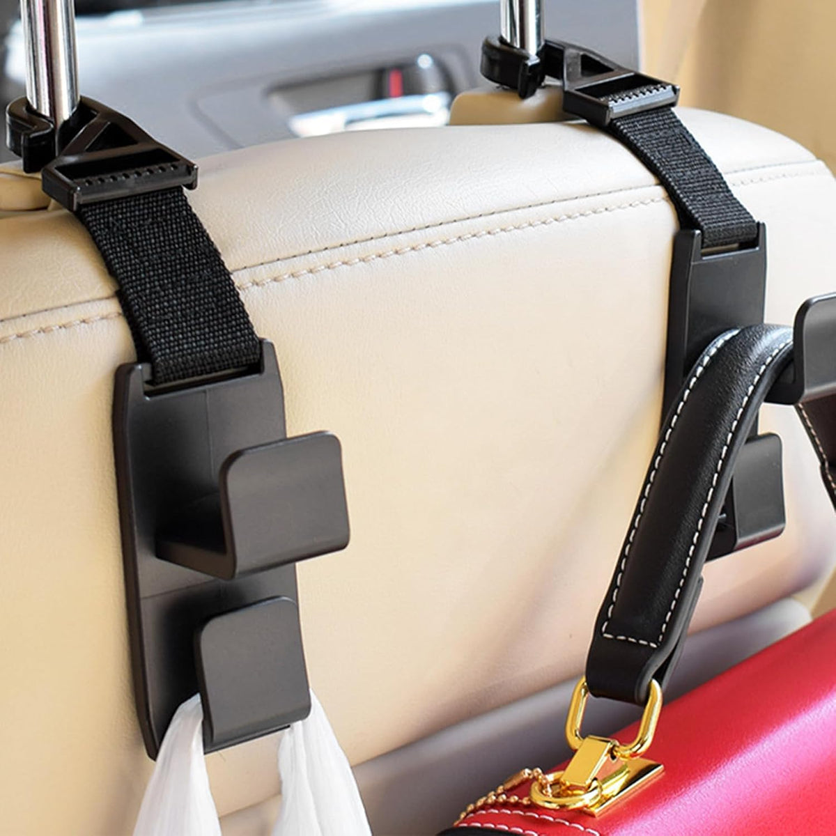2 PCS Car Seat Headrest Hook, Strong Vehicle Headrest Hook Backseat Hanging Storage Holder, Auto Backseat Hanger Storage Organizer for Handbags Coats Purses Grocery Bags
