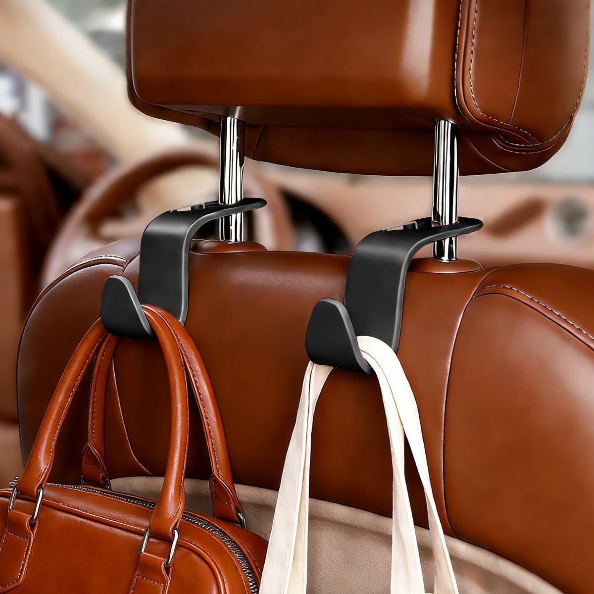 4PCS Car Seat Headrest Hook, Multifunctional Vehicle Seat Back Hanger Holder for Purse Handbag Umbrella, Automotive Interior Backseat Storage Organizer, Universal for SUV Van Truck (Black)