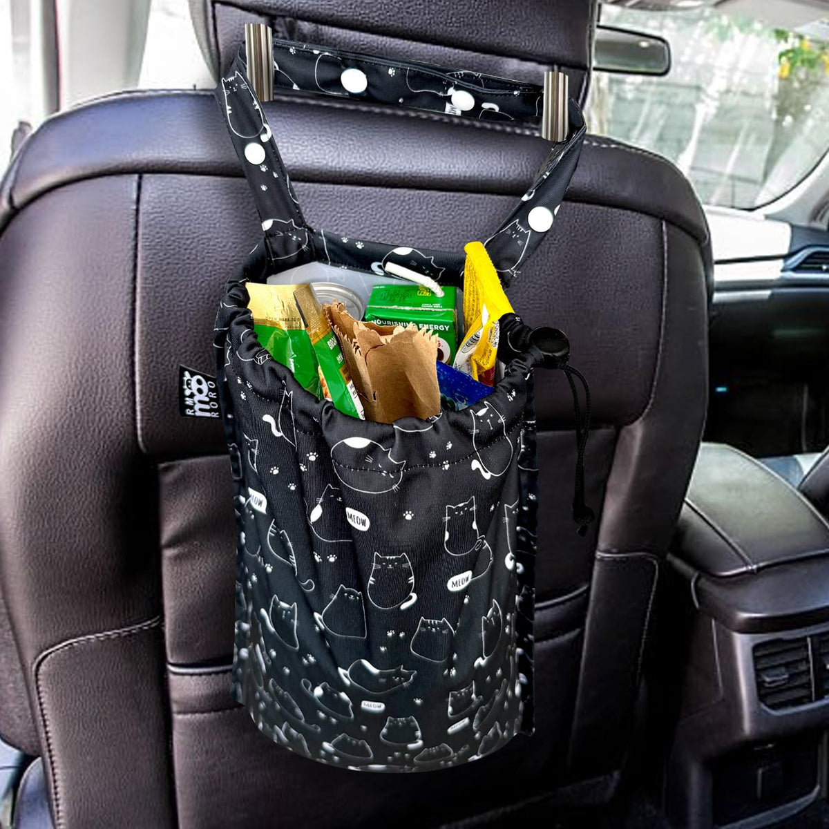Cute Hanging Car Trash Garbage Bag 100% Leakproof Waterproof Multipurpose for Car Back Front Seat Console with Hanging Strap (Cute Cats)