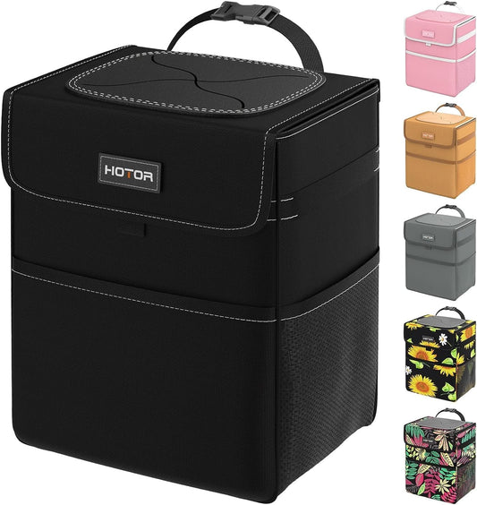 HOTOR Car Trash Can, Leak-Proof Car Organizer, Black, 2-Gallon