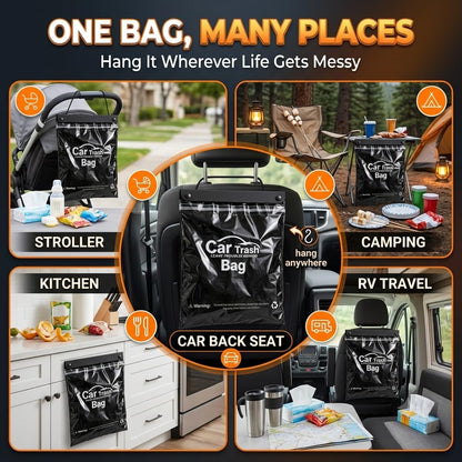 50 Count Recycled Disposable Car Trash Bags Hanging Leakproof Garbage Bags 2 Gallon Heavy Duty Alternative to Bulky Car Trash Can Leakproof Smellproof Stick-On for Car SUV Truck Travel