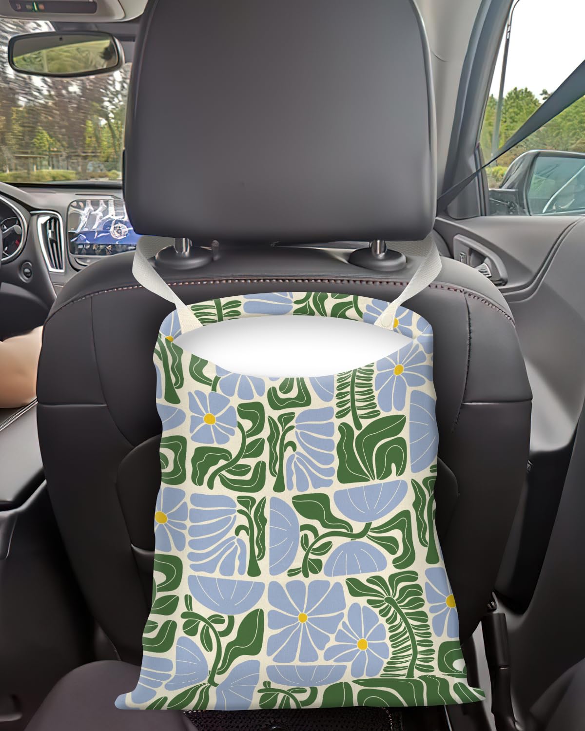Car Trash Can, Seat Back Hanging Trash Bag, Cute Canvas Garbage Bag, Essential Car Trash Bin Cars Organizers Floral Leaves