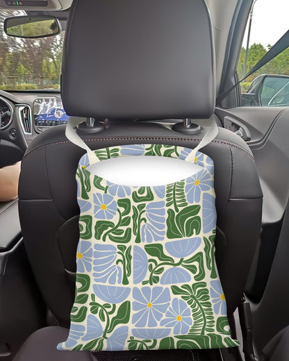 Car Trash Can, Seat Back Hanging Trash Bag, Cute Canvas Garbage Bag, Essential Car Trash Bin Cars Organizers Floral Leaves