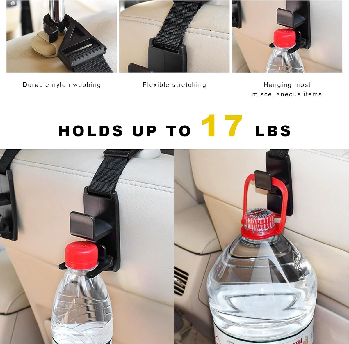 2 PCS Car Seat Headrest Hook, Strong Vehicle Headrest Hook Backseat Hanging Storage Holder, Auto Backseat Hanger Storage Organizer for Handbags Coats Purses Grocery Bags