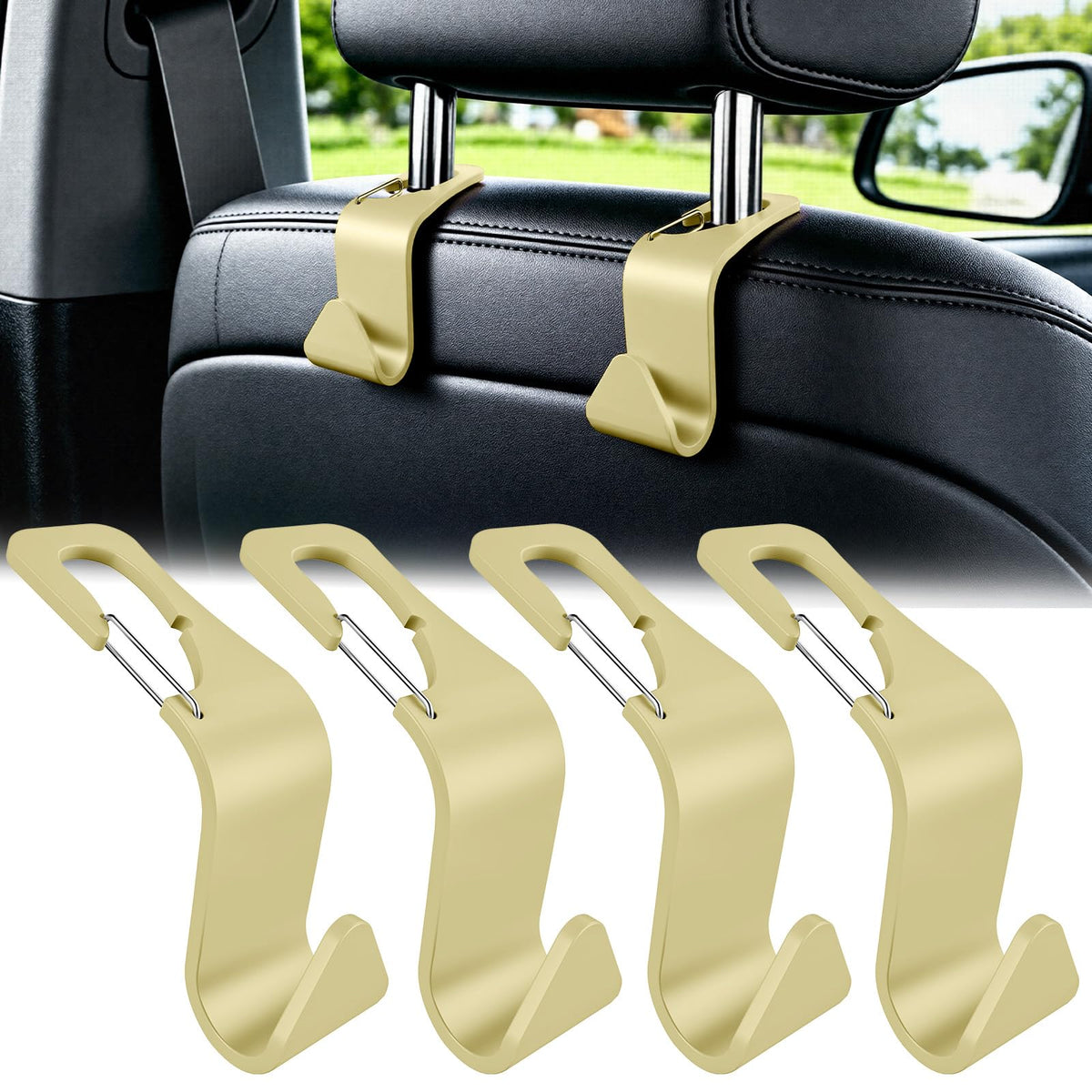 Car Seat Headrest Hook for Purses Bags Groceries,4 Pack Black
