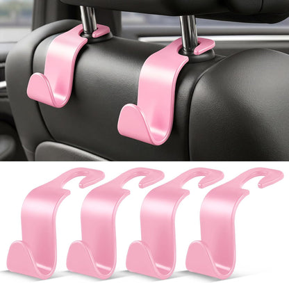 SINGARO Universal 4 Pack Car Seat Headrest Purse Hook, Carbon Fiber Back Seat Hook Storage Organizer Hanger for Purse Handbag Coat, Car Interior Accessories(Black)