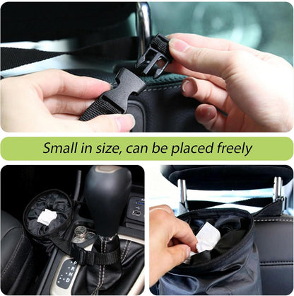 2 PCS Car Trash Bags, Washable Garbage Bag Hanging, Back Seat Hanging Bag with Elastic Opening for Outdoor Traveling & Home Use (Black)