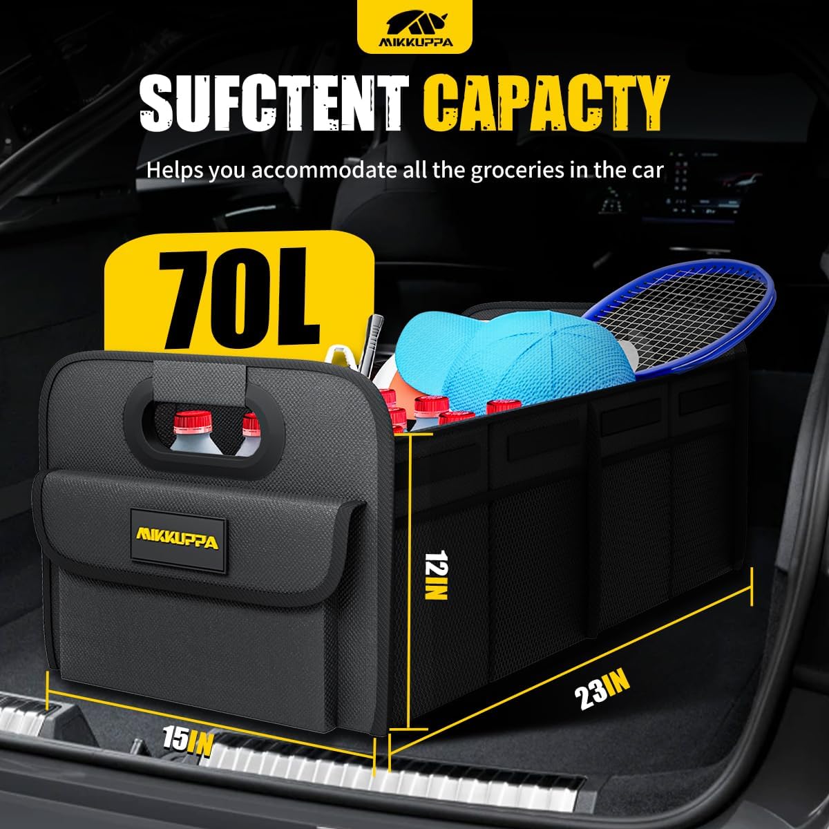 MIKKUPPA Car Trunk Organizer - 70L Foldable Car Storage for Grocery, Black