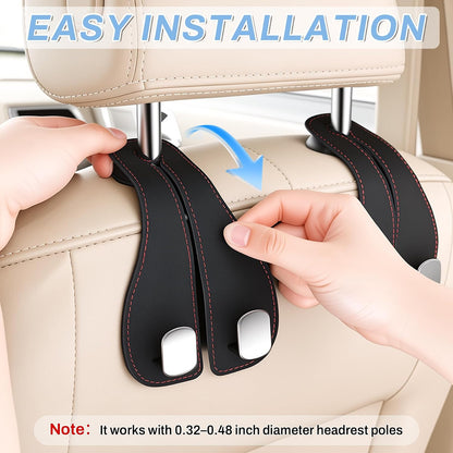 SINGARO 2PCS Car Purse Holder Hook, Seat Back Storage Hook, Leather-Wrapped Alloy Double Headrest Hook for Purses & Bags, Cute Car Interior Accessories for Women and Men, Black