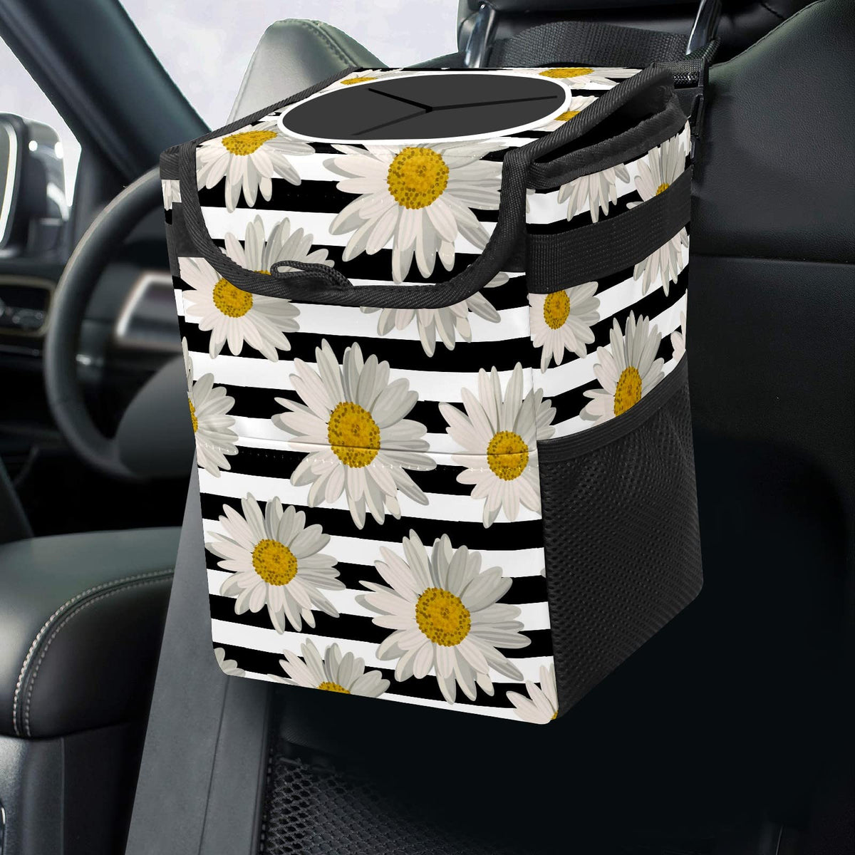 Gothic Moon Stars Boho Car Trash Can with Lid - Collapsible Reusable Waterproof Car Garbage Bag - Organizer