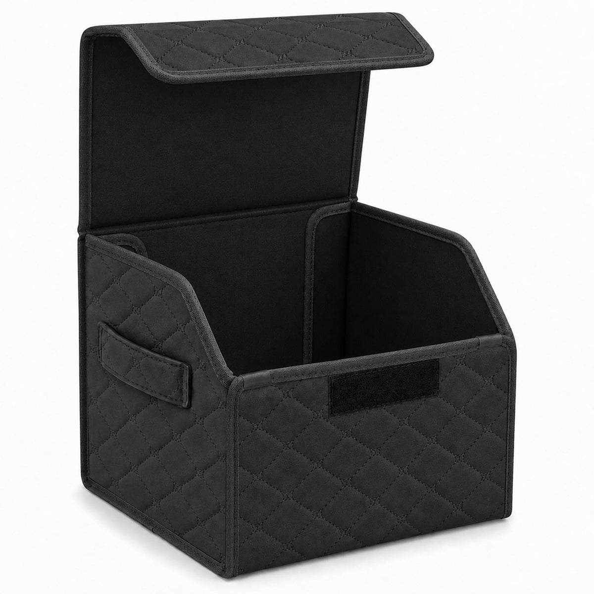 Leather Car Trunk Organizer with Lid,45L Foldable Storage Box for Universal Cars, SUVs, Sedans and MPVs, Removable Divider, Carry Handles, Black