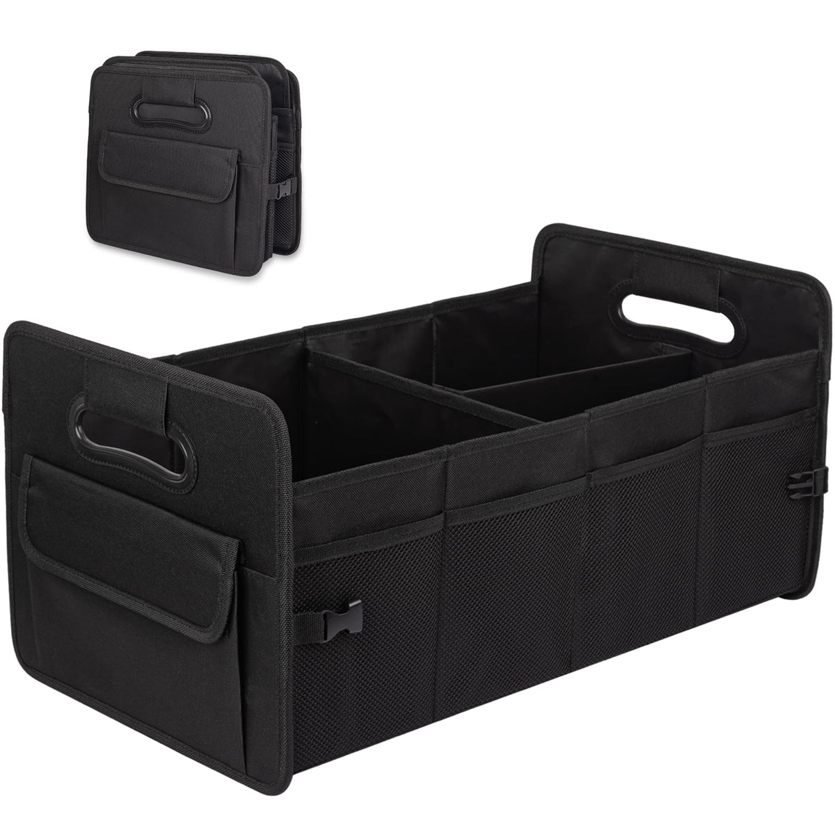 JiatuA Car Trunk Organizer, Car Organizers and Storage Collapsible Multi Compartment Container Box, Adjustable Car Accessories for SUV Sedan Truck, Standard Size, Beige
