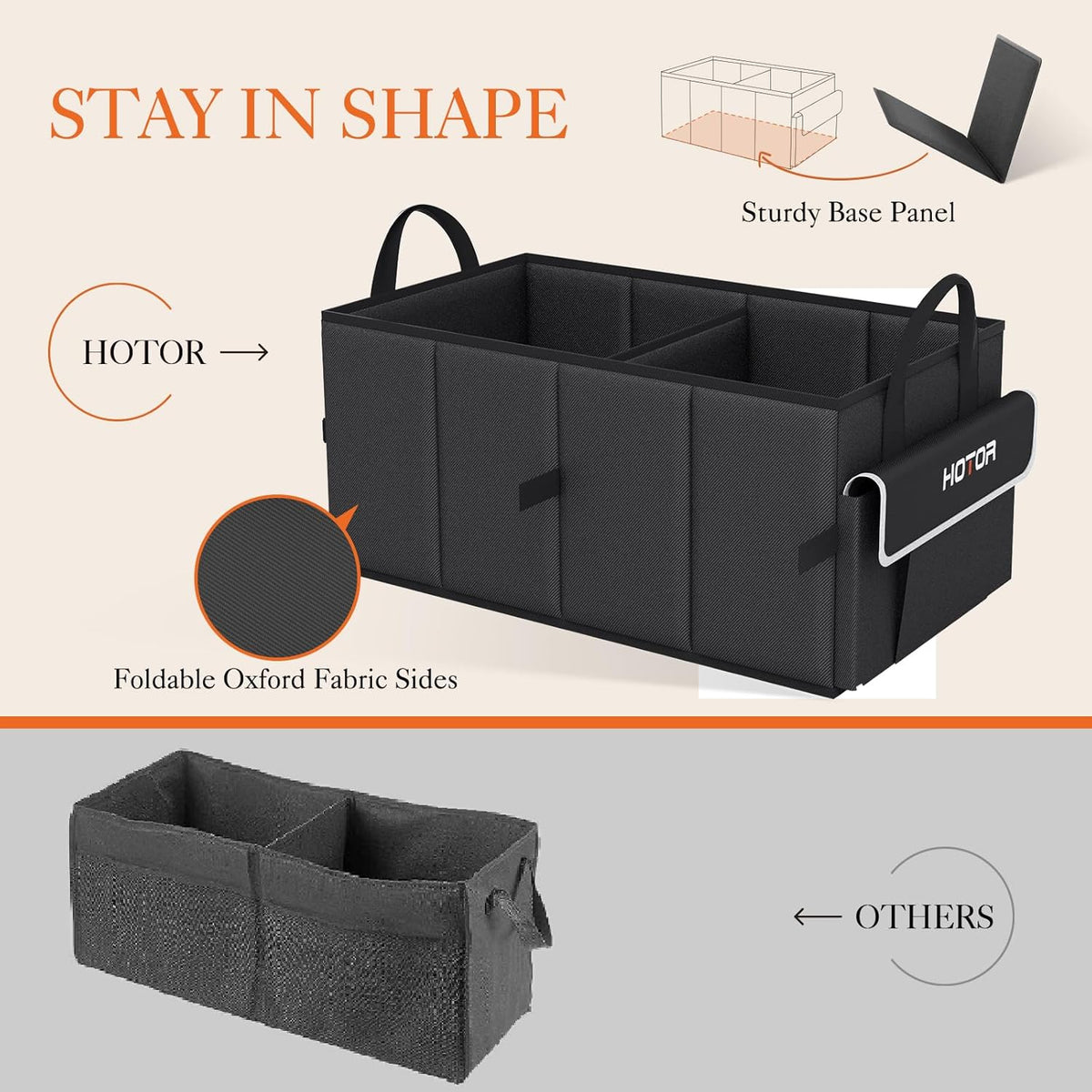 HOTOR Trunk Organizer - Collapsible Car Organizer for SUV, Sedan & Van